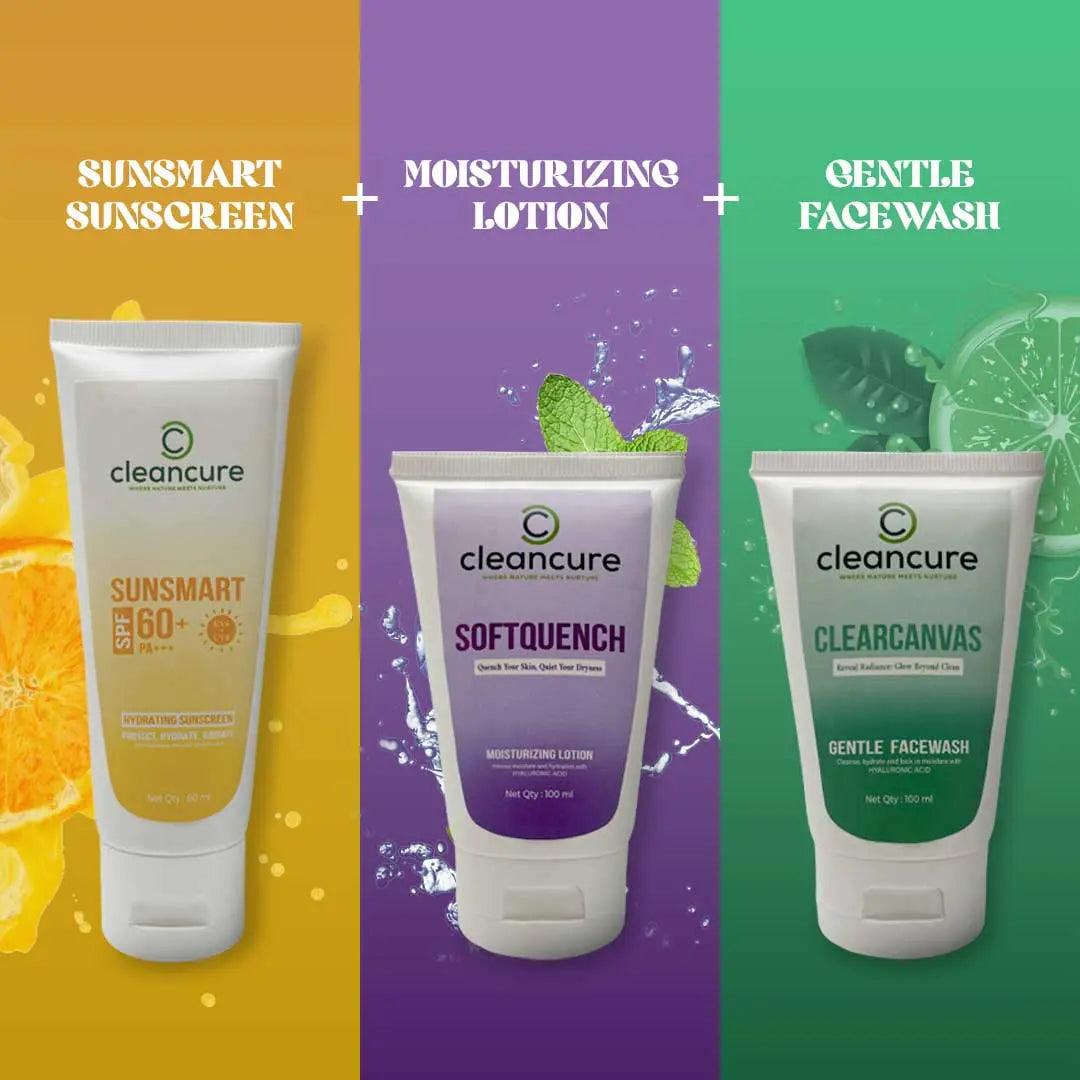 Moisturizer facewash & sunscreen Bundle CleanCure